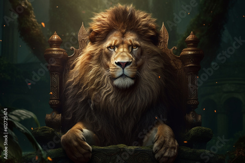 the lion sits on a majestic throne © bojel