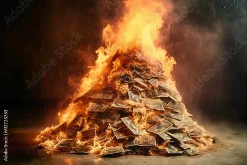 Pile dollars burning. Generate Ai photo