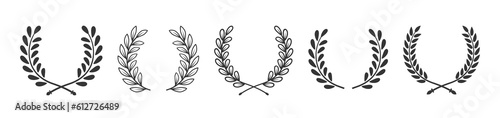 Set laurel wreath frame icon vector silhouette fit for winner, trophy, decoration, award badge element design