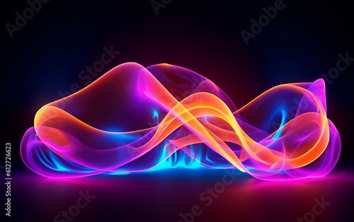 3d render of colorful background with glowing abstract shapes in ultraviolet spectrum, curved neon lines. Futuristic energy concept.