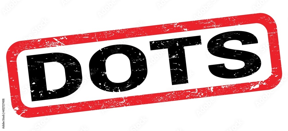DOTS text written on red-black rectangle stamp. DOTS text written on red-black rectangle stamp.