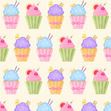 Seamless pattern with cupcakes. Bakery. 
Vector illustration in a flat style.