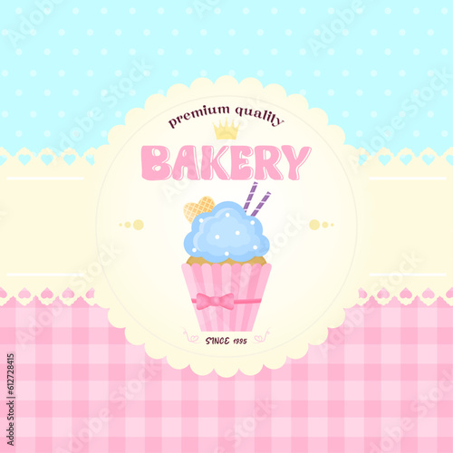 Bakery shop. Sweet cupcake. Cupcake invitation card. Vector illustration in a flat style.