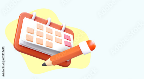 Calendar entries. Advertising of application for planning meetings and activities. Work schedule. Realistic bright calendar and pencil. Arrangement of important events
