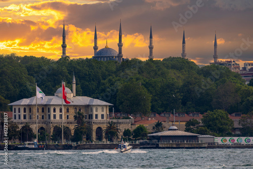 İstanbul, Turkey, May 31, 2023: Sepetciler Kiosk - Golden Horn. Also it used as boat house for imperial boats. photo