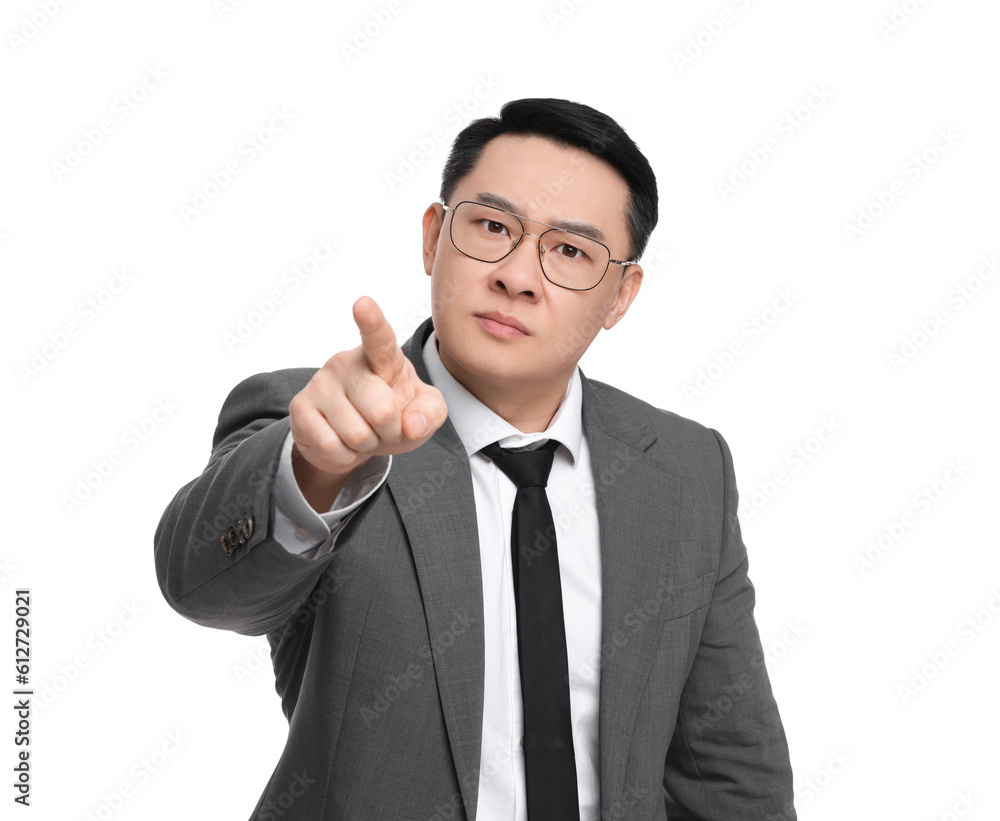 Angry businessman in suit posing on white background Angry businessman in suit posing on white background