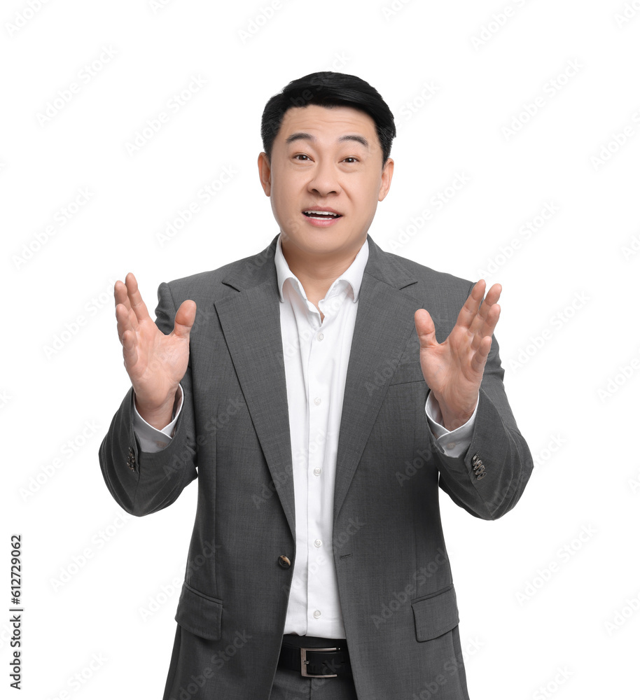 Businessman in suit posing on white background Businessman in suit posing on white background