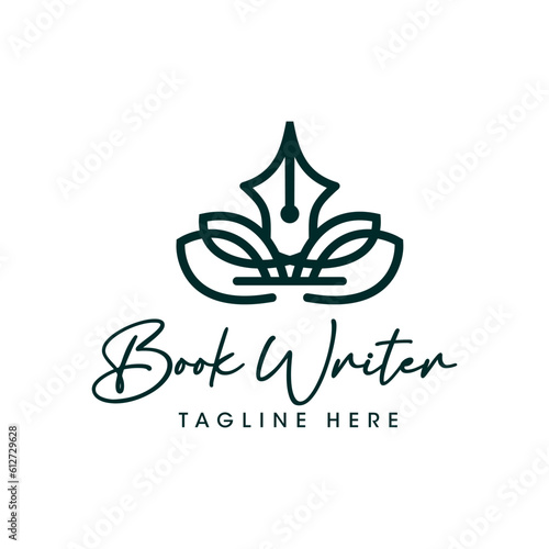 Book author leaf outline logo