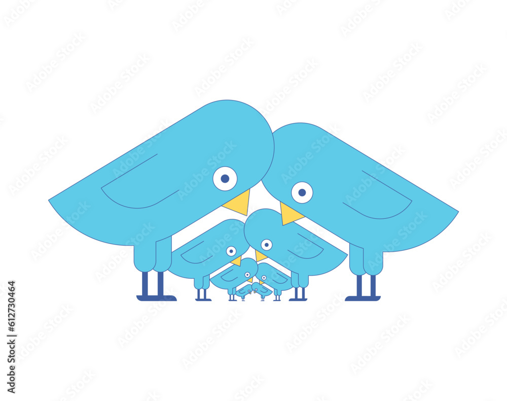 Bird family. Generation of blue birds. cartoon characters Bird family. Generation of blue birds. cartoon characters
