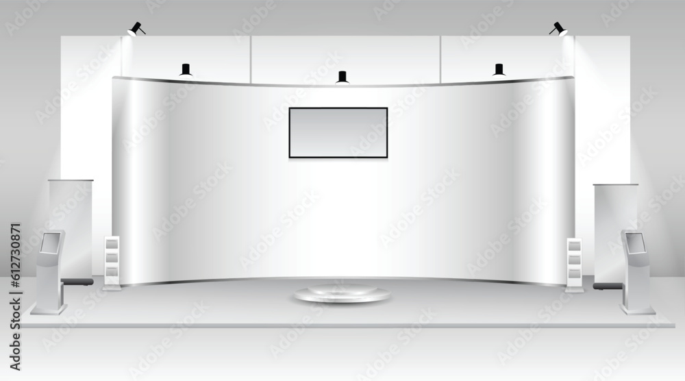 set of realistic trade exhibition stand or white blank exhibition kiosk or stand booth corporate commercial. eps vector set of realistic trade exhibition stand or white blank exhibition kiosk or stand booth corporate commercial. eps vector