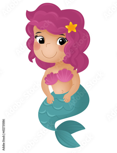 cartoon scene with happy young mermaid swimming isolated illustration for kids © honeyflavour