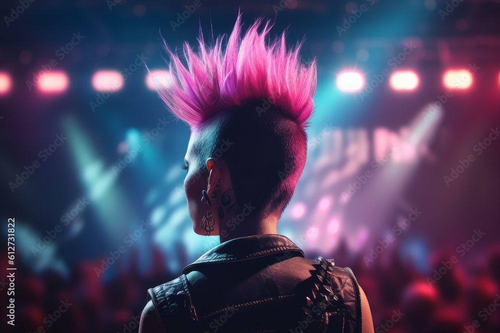 Punk woman pink hair rock concert. Generate Ai Punk woman pink hair rock concert. Generate Ai