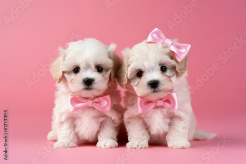 Puppy pink bow background. Generate Ai © nsit0108