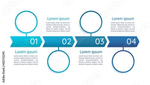 Marketing blue infographic chart design template. Professional management. Abstract infochart with copy space. Instructional graphics with 4 step sequence. Quicksand Medium, Myriad Regular fonts used