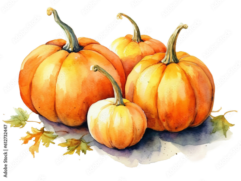 Fototapeta premium Cute halloween pumpkin watercolor style. isolated on white background