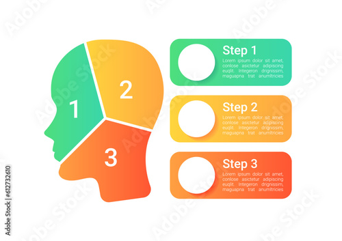 Remedy for mental illness infographic chart design template. Abstract infochart with copy space. Instructional graphics with 3 step sequence. Visual data presentation. Roboto Medium, Light fonts used