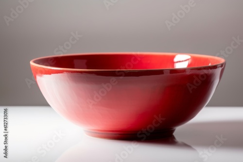 Empty red ceramic bowl on white background. Generative AI