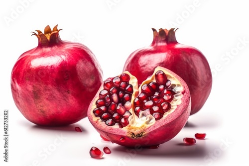 Pomegranates isolated on a white backdrop. Generative AI