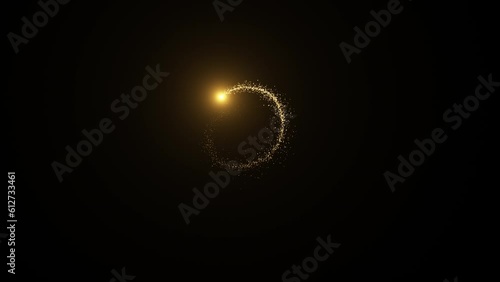 Beautiful golden particles flying line shine glitter awards dust abstract on black background. Magical shimmering light.