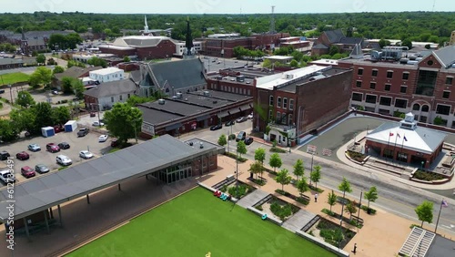 Rising aerial shot of Downtown Commons located in downtown Clarksville Tennessee photo