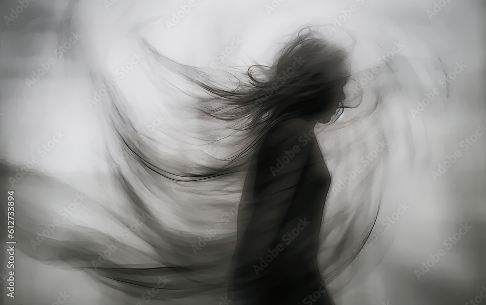 Black and white silhouette photo of a person with curve wave. Generative AI. Black and white silhouette photo of a person with curve wave. Generative AI.