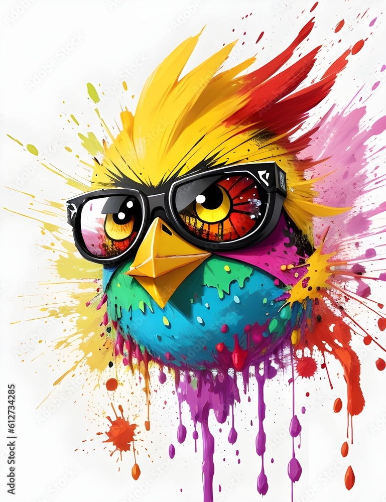 Abstract illustration of angry bird with colorful water splash. Angry Bird Head with colorful graffiti paint. Ai generative Abstract illustration of angry bird with colorful water splash. Angry Bird Head with colorful graffiti paint. Ai generative