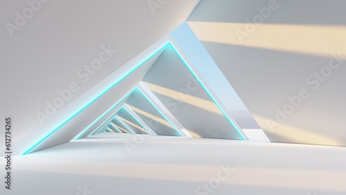 Fototapeta Naklejka Na Ścianę i Meble -  Futuristic interior background lamps glowing in gray tunnel 3d render