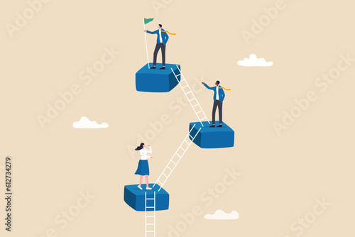 Career level, job position or company hierarchy, challenge to improve or career development, step to achieve goal or growth, ladder of success concept, people employee climb ladder to next level.