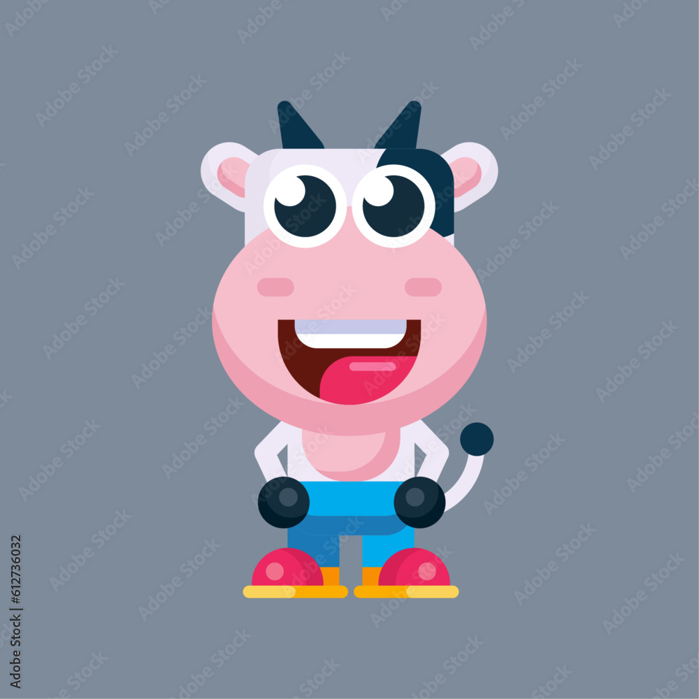 Funny cartoon cow flat design illustration Funny cartoon cow flat design illustration