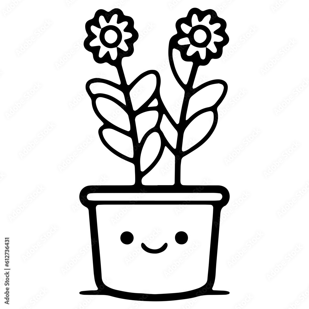 cute flower pot, outline vector illustration cute flower pot, outline vector illustration