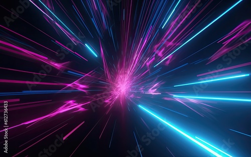 Abstract background of purple and blue neon lights. Generative AI.