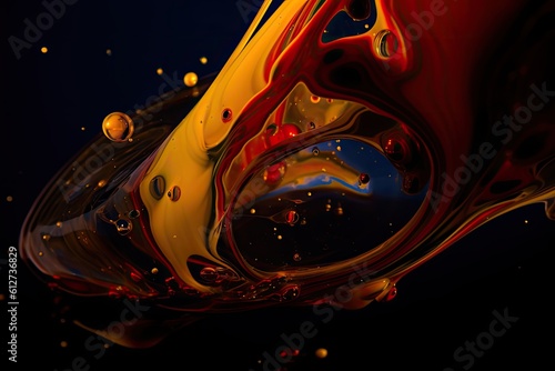 Abstract background with red and yellow liquid circles. Generative AI.