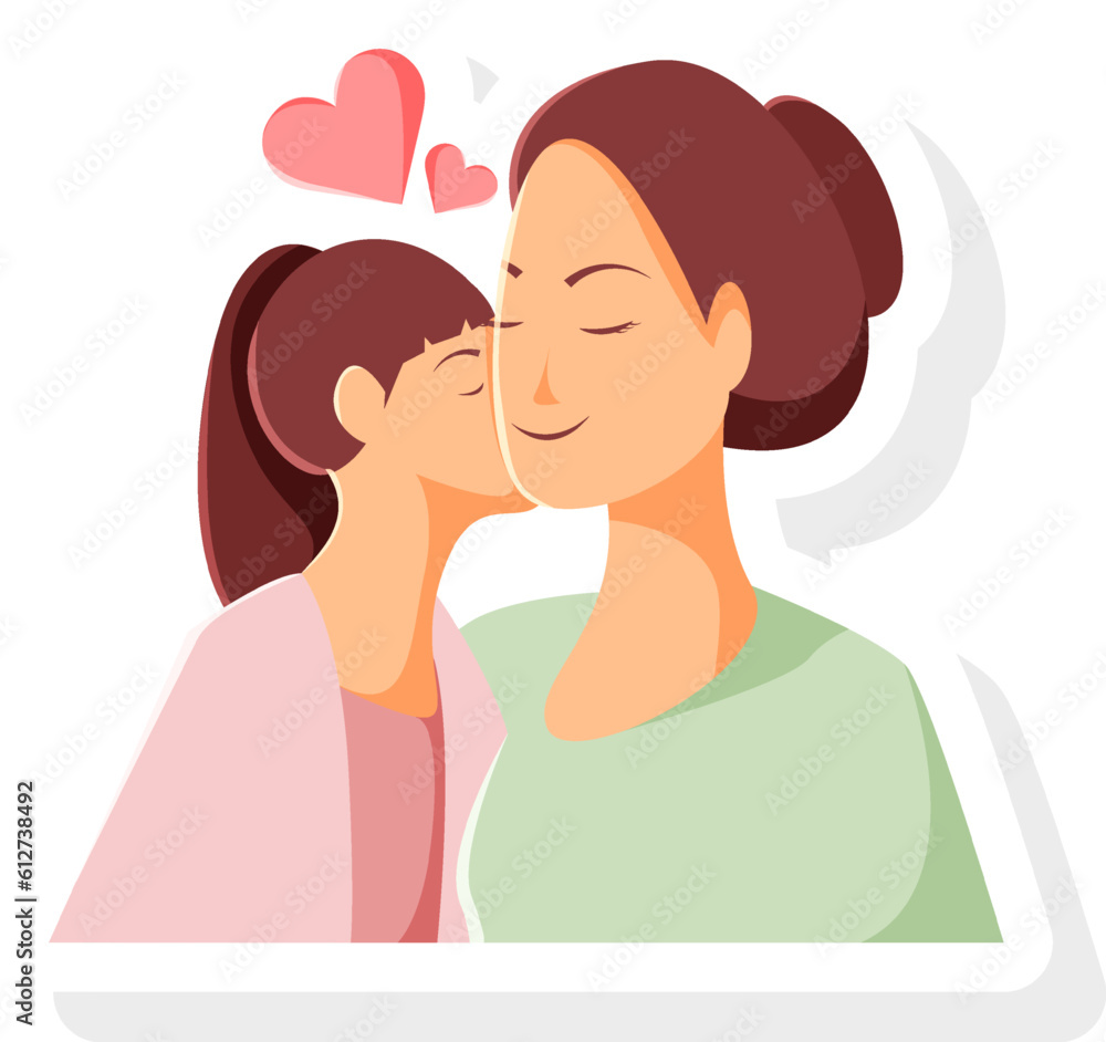 Child Kisses His Mother Sticker Vector Illustration Child Kisses His Mother Sticker Vector Illustration