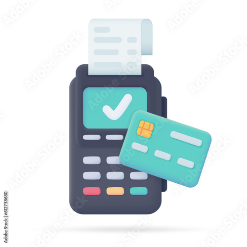 Credit card swipe machine 3D icon. online payment by credit card Cashless society. 3d illustration