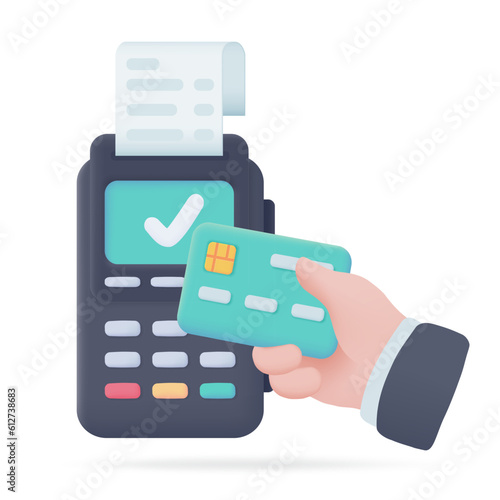 Credit card swipe machine 3D icon. online payment by credit card Cashless society. 3d illustration