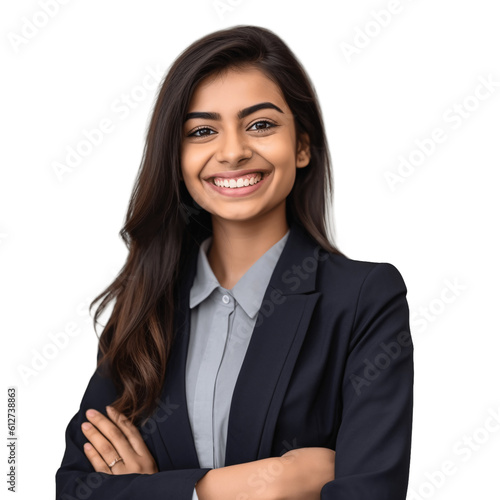 Confident businesswoman isolated on transparent background.