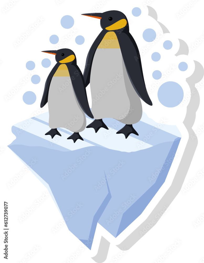Fototapeta premium Penguin Sticker On Ice Vector Illustration