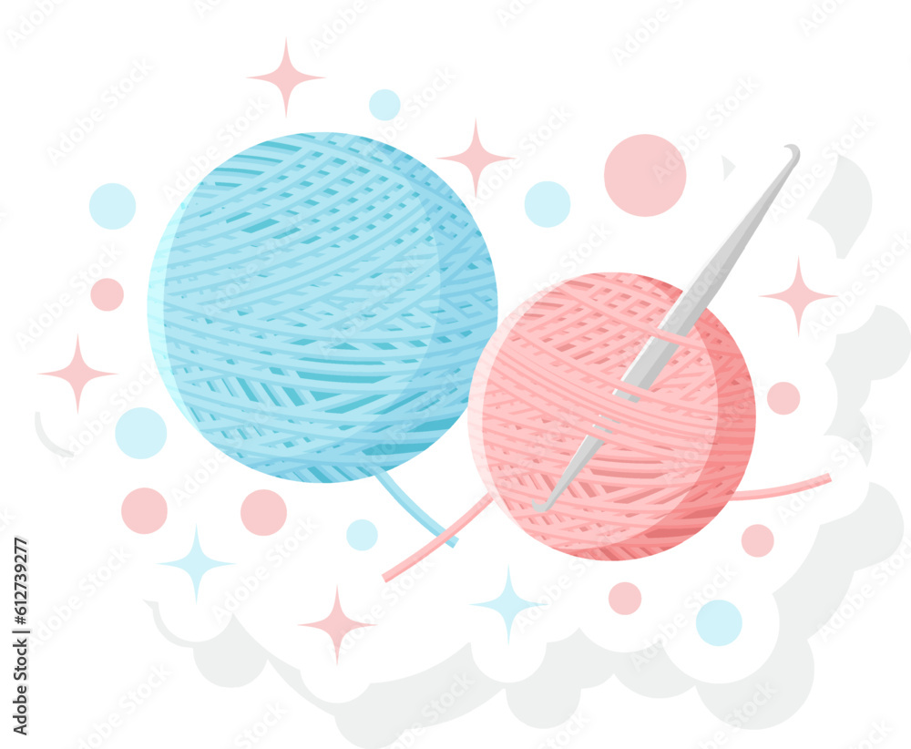 Yarn Knitting Roll Sticker Vector Illustration