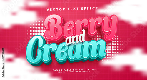 Berry and cream, editable vector text effect. Suitable for sweet food product needs.