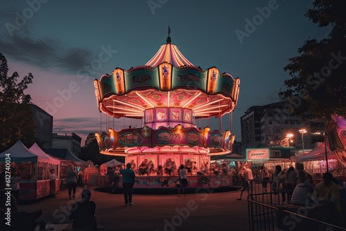 colorful summer carnival at dusk photo