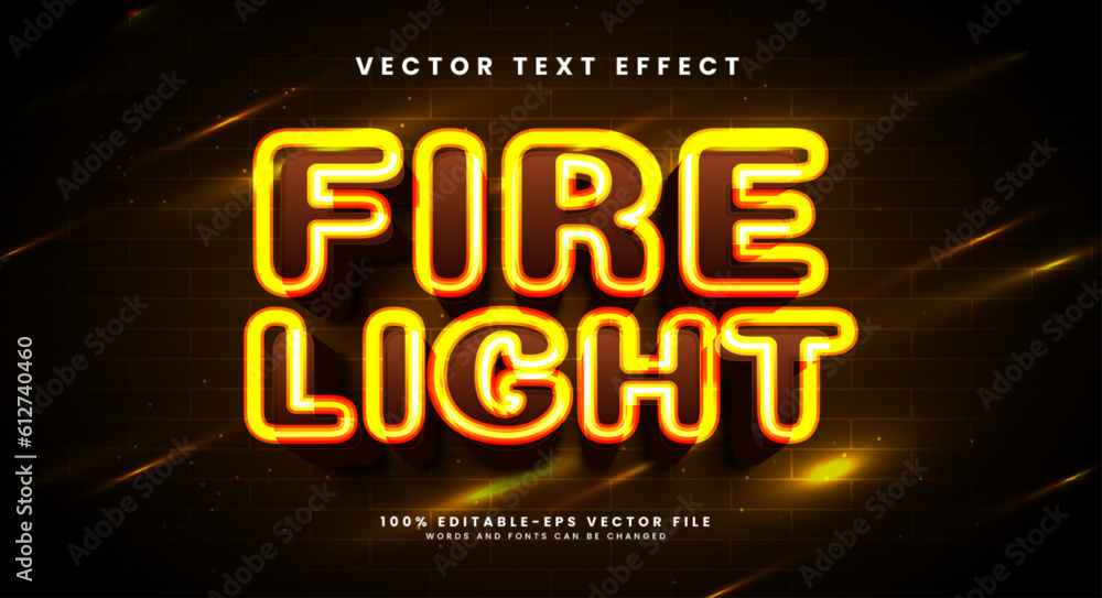 Fire light 3d editable vector text effect, with red light color theme.