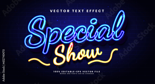 Special show 3d editable vector text effect, with blue light color theme.