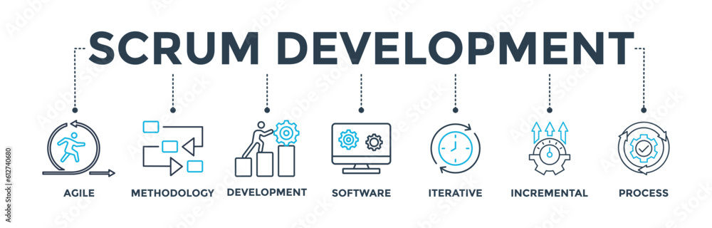 Scrum development banner web icon vector illustration concept with icon of agile, methodology, development, software, iterative, incremental and process Scrum development banner web icon vector illustration concept with icon of agile, methodology, development, software, iterative, incremental and process
