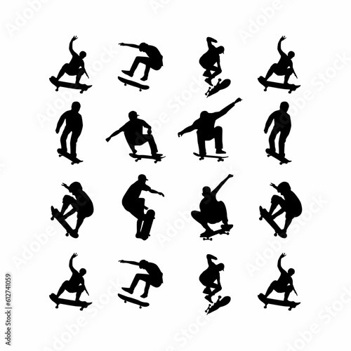 set of skateboard vector silhouette