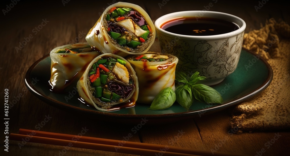 Fotografie Herb and spice asian rolls Generative AI