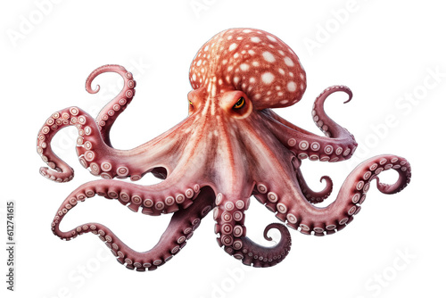 A Octopus isolated on transparent background - Generative AI