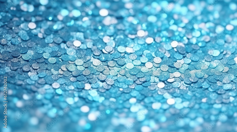 A close up of a blue glitter background. Generative AI.
