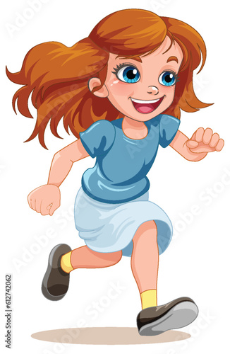 Happy girl running cartoon