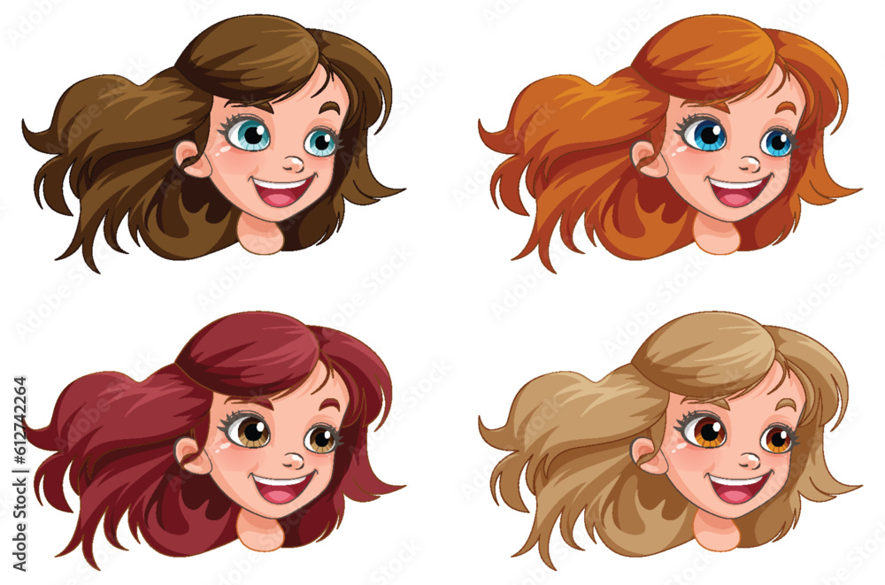 Collection of Different Girls Heads Cartoon Characters Collection of Different Girls Heads Cartoon Characters