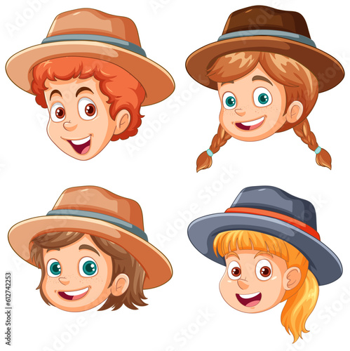 Set of cartoon wearing hat